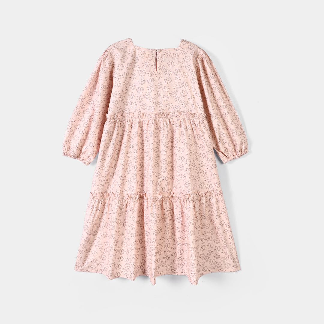 Girls Cotton Dress Tiny Flower-LT.Peach