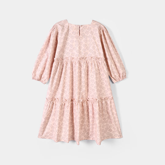 Girls Cotton Dress Tiny Flower-LT.Peach