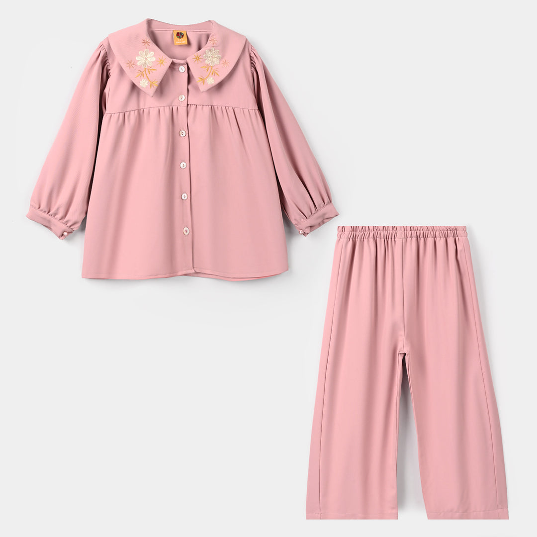 Girls Cotton Twill Emb Co-Ord Set Blush - Light Pink