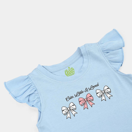 Infant Girls Cotton Jersey 2 Piece Set Bow Set-White.Pink