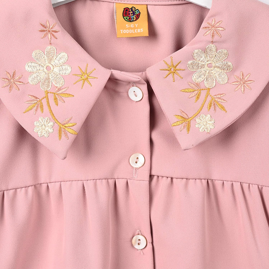 Girls Cotton Twill Emb Co-Ord Set Blush - Light Pink