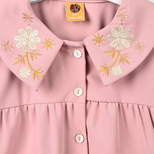 Girls Cotton Twill Emb Co-Ord Set Blush - Light Pink