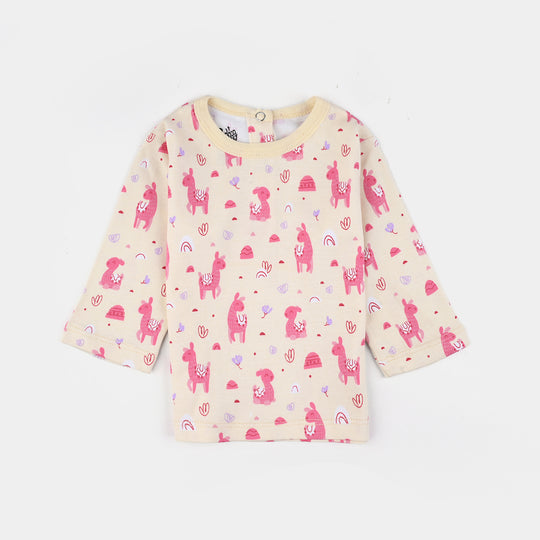 Infant Girls T-Shirt Printed Llama F/S-Cream