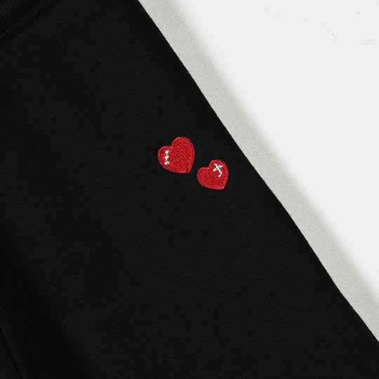 Infant Girls Fleece Pyjama Red Hearts-BLACK