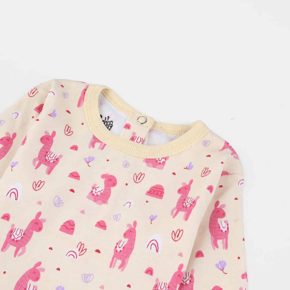 Infant Girls T-Shirt Printed Llama F/S-Cream