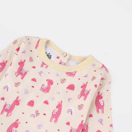 Infant Girls T-Shirt Printed Llama F/S-Cream