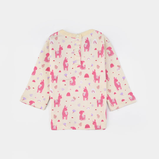 Infant Girls T-Shirt Printed Llama F/S-Cream