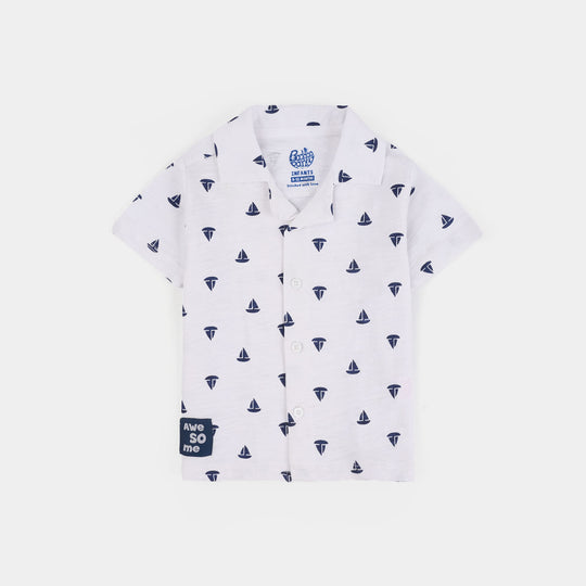 Infant Boys Slub Jersey Knitted Shirt (Boat) - Navy