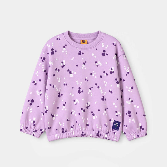 Girls Fleece SweatShirt Chint Floral Pattern-Orchid