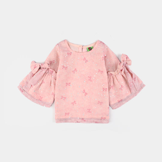 Infant Girls Chiffon Casual Top Pink Bow
