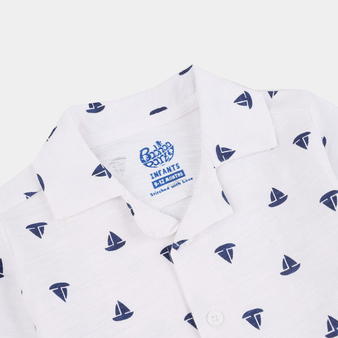 Infant Boys Slub Jersey Knitted Shirt (Boat) - Navy