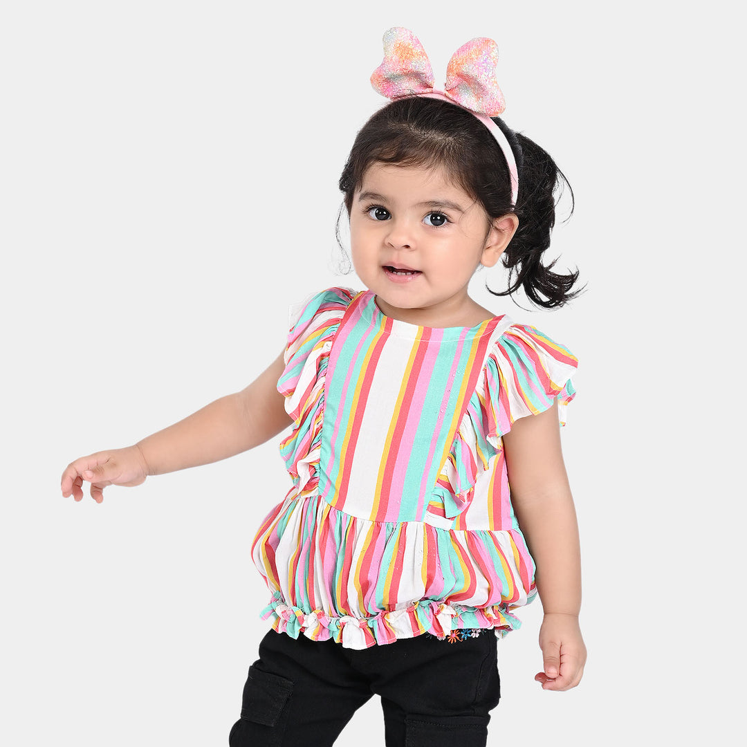 Infant Girls Viscose Casual Frock Summary Lines-Multi