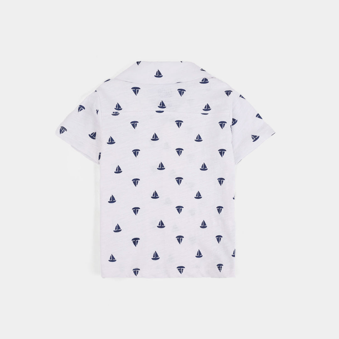 Infant Boys Slub Jersey Knitted Shirt (Boat) - Navy