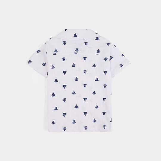 Infant Boys Slub Jersey Knitted Shirt (Boat) - Navy