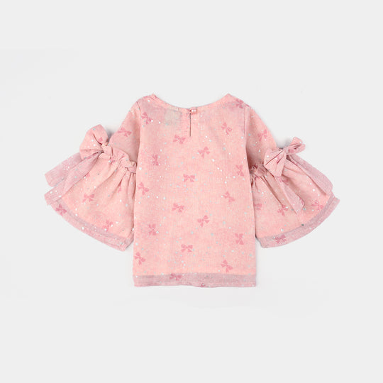 Infant Girls Chiffon Casual Top Pink Bow