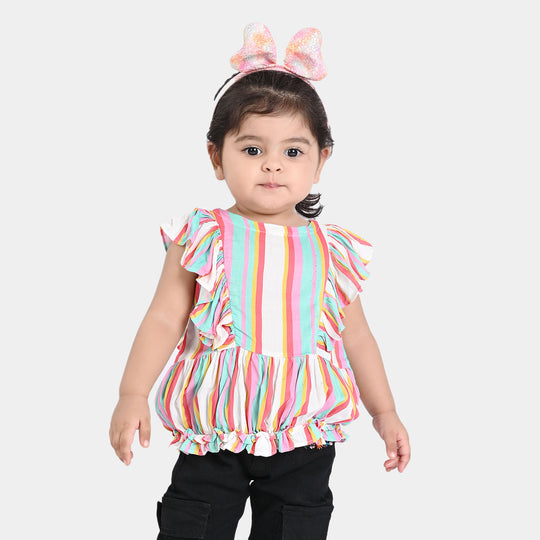 Infant Girls Viscose Casual Frock Summary Lines-Multi