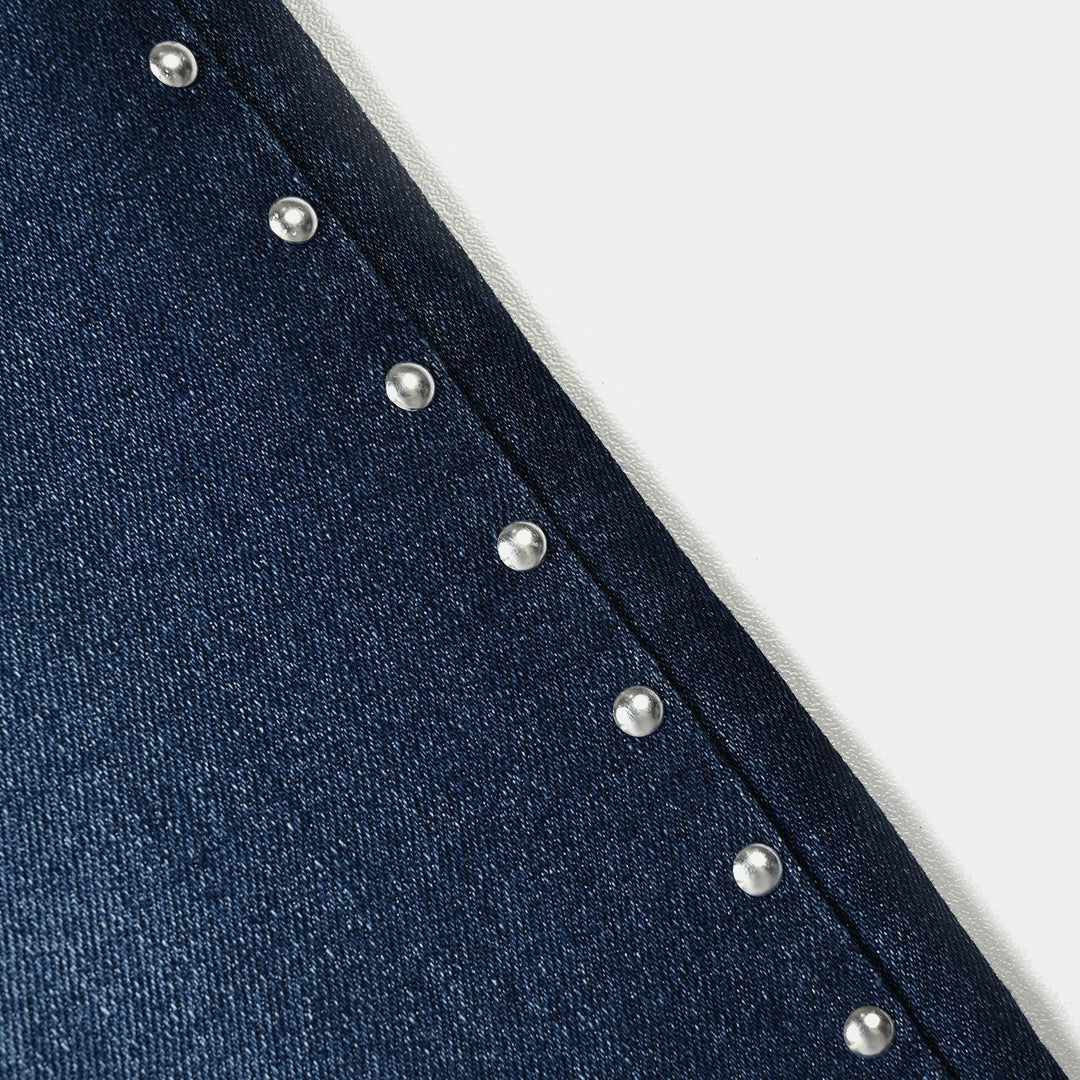 Girls Denim Stretch Jegging STUDS-DARK BLUE