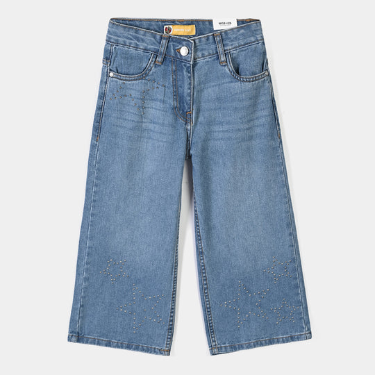 Girls Denim rigid Pant Stars-Mid Blue