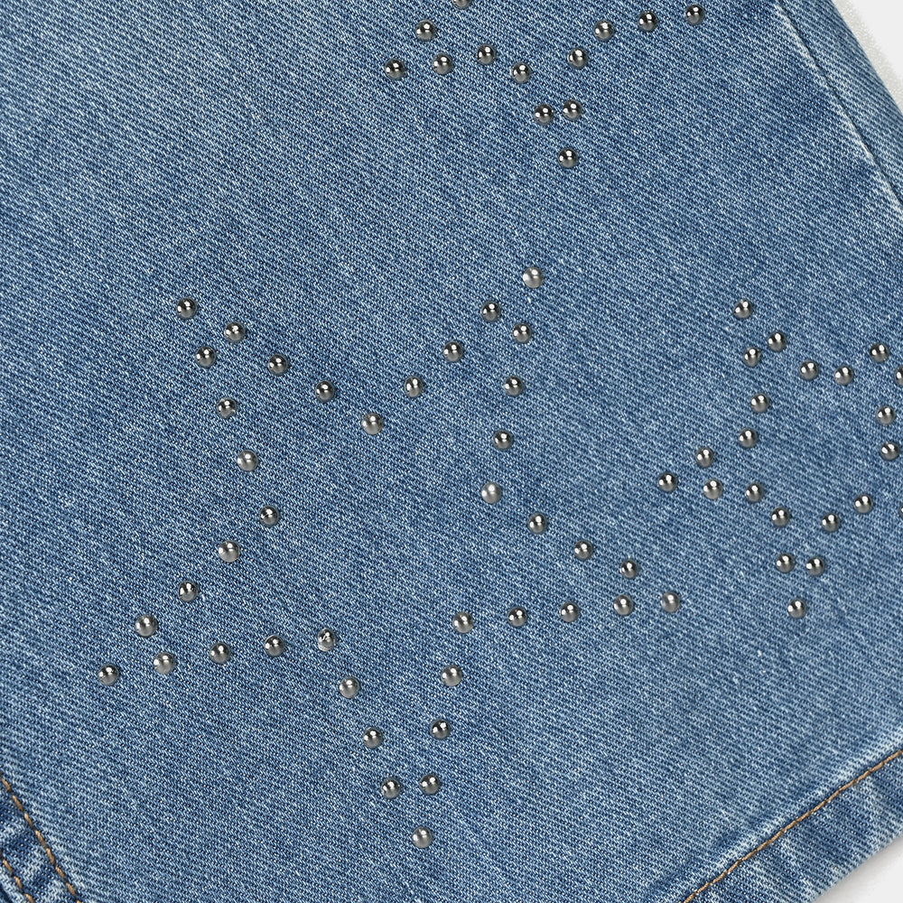 Girls Denim rigid Pant Stars-Mid Blue