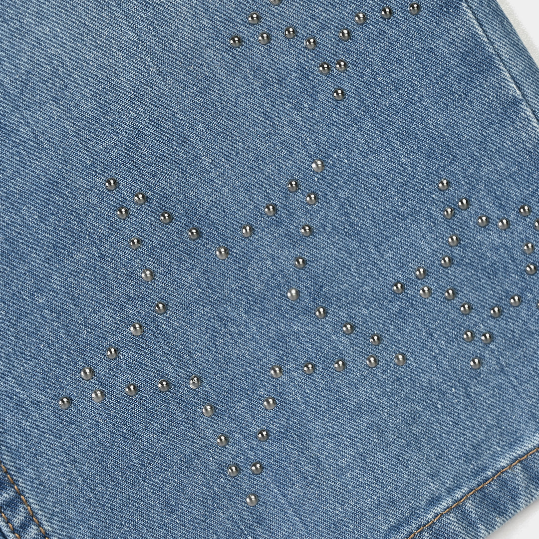 Girls Denim rigid Pant Stars-Mid Blue