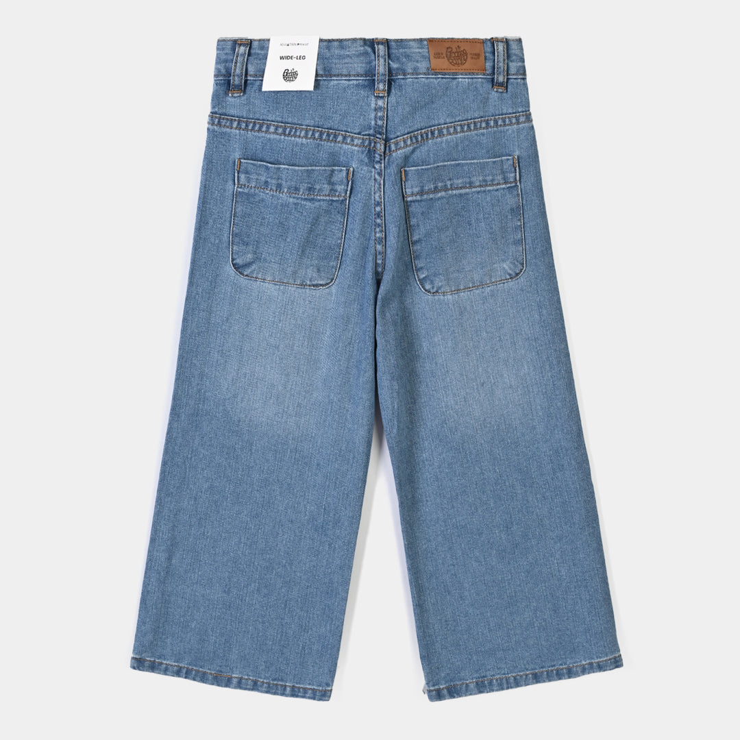 Girls Denim rigid Pant Stars-Mid Blue