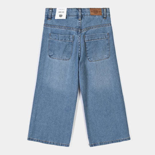 Girls Denim rigid Pant Stars-Mid Blue