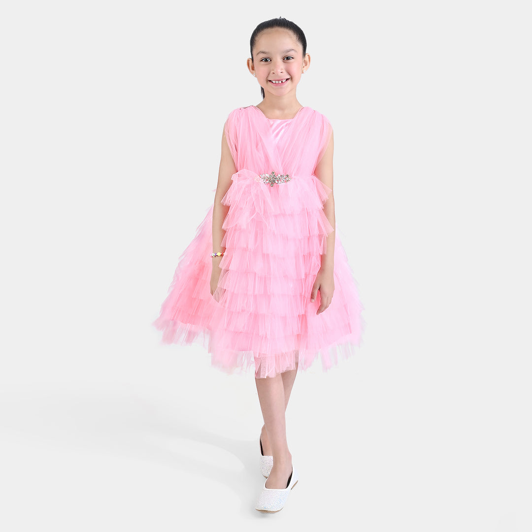 Girls Net Fancy Frock Princess-Pink