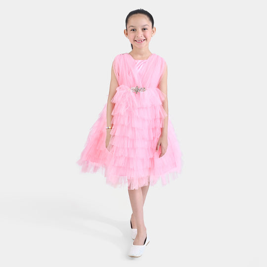 Girls Net Fancy Frock Princess-Pink