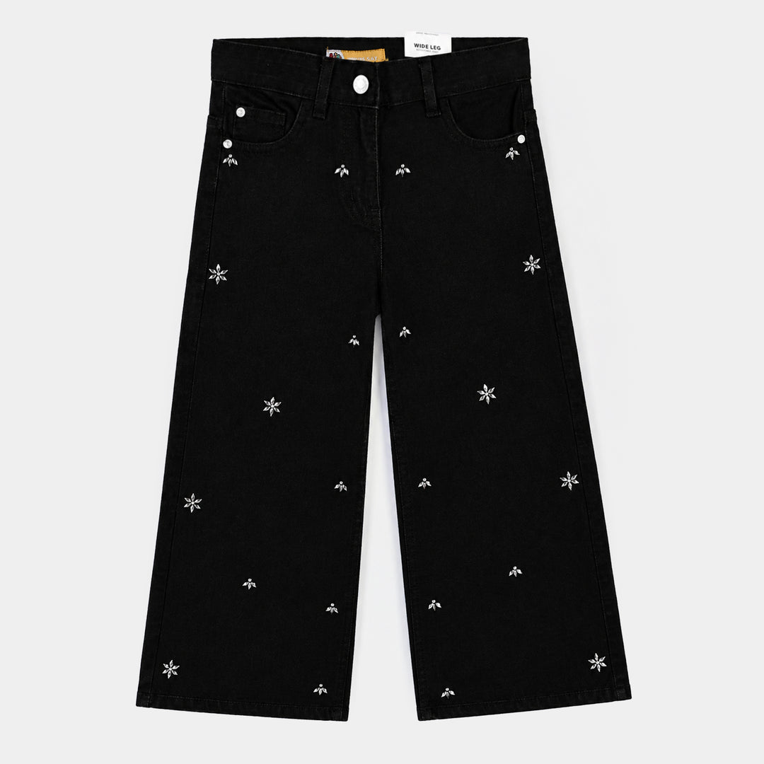 Girls Denim rigid Pant Rhinestone-BLACK