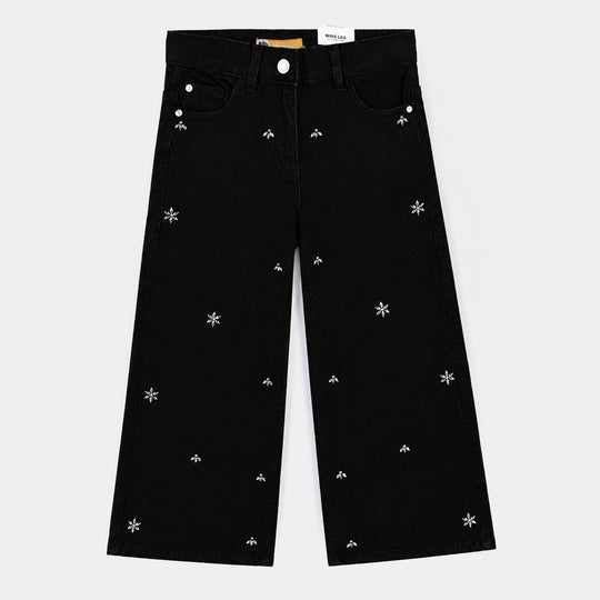 Girls Denim rigid Pant Rhinestone-BLACK