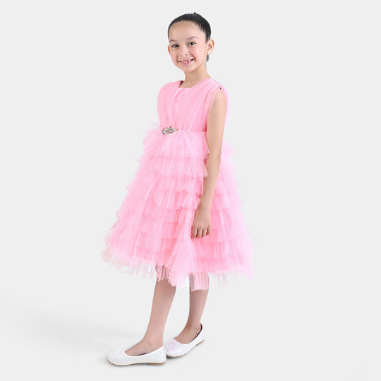 Girls Net Fancy Frock Princess-Pink