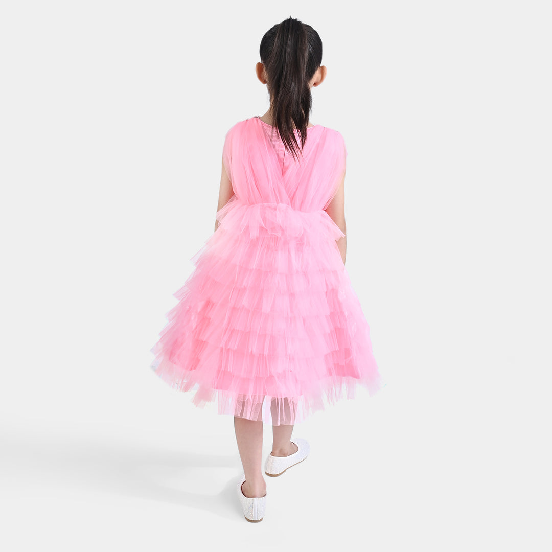 Girls Net Fancy Frock Princess-Pink