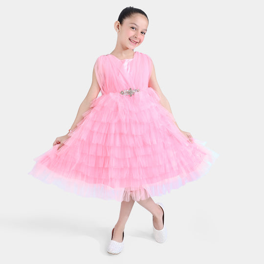 Girls Net Fancy Frock Princess-Pink