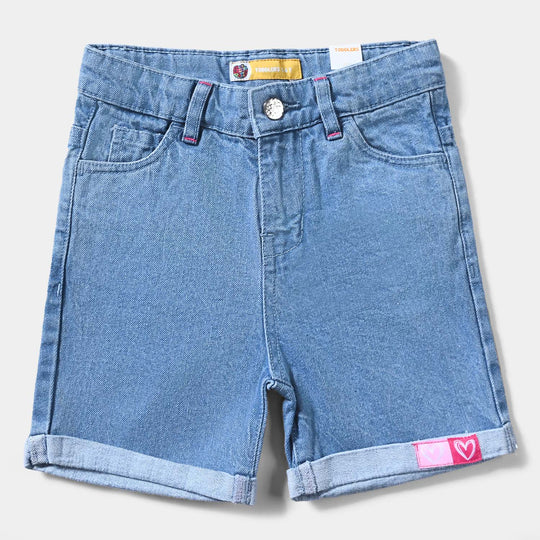 Girls Denim rigid Short Hearts-Ice Blue