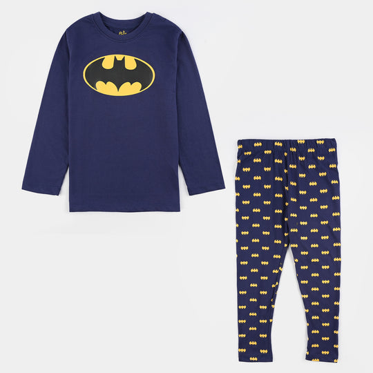 Boys Poly Cotton Jersey Knitted Nightwear Dark Knight-Navy Blue