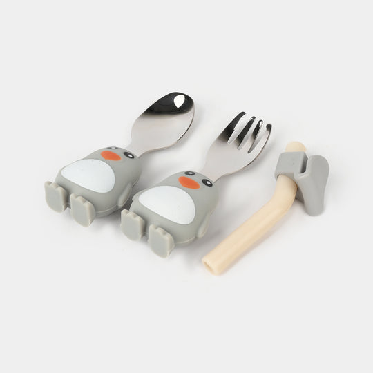 Food Grade Silicone Children's Cartoon Food Tray Bib and Stainless Steel Cutlery Sets