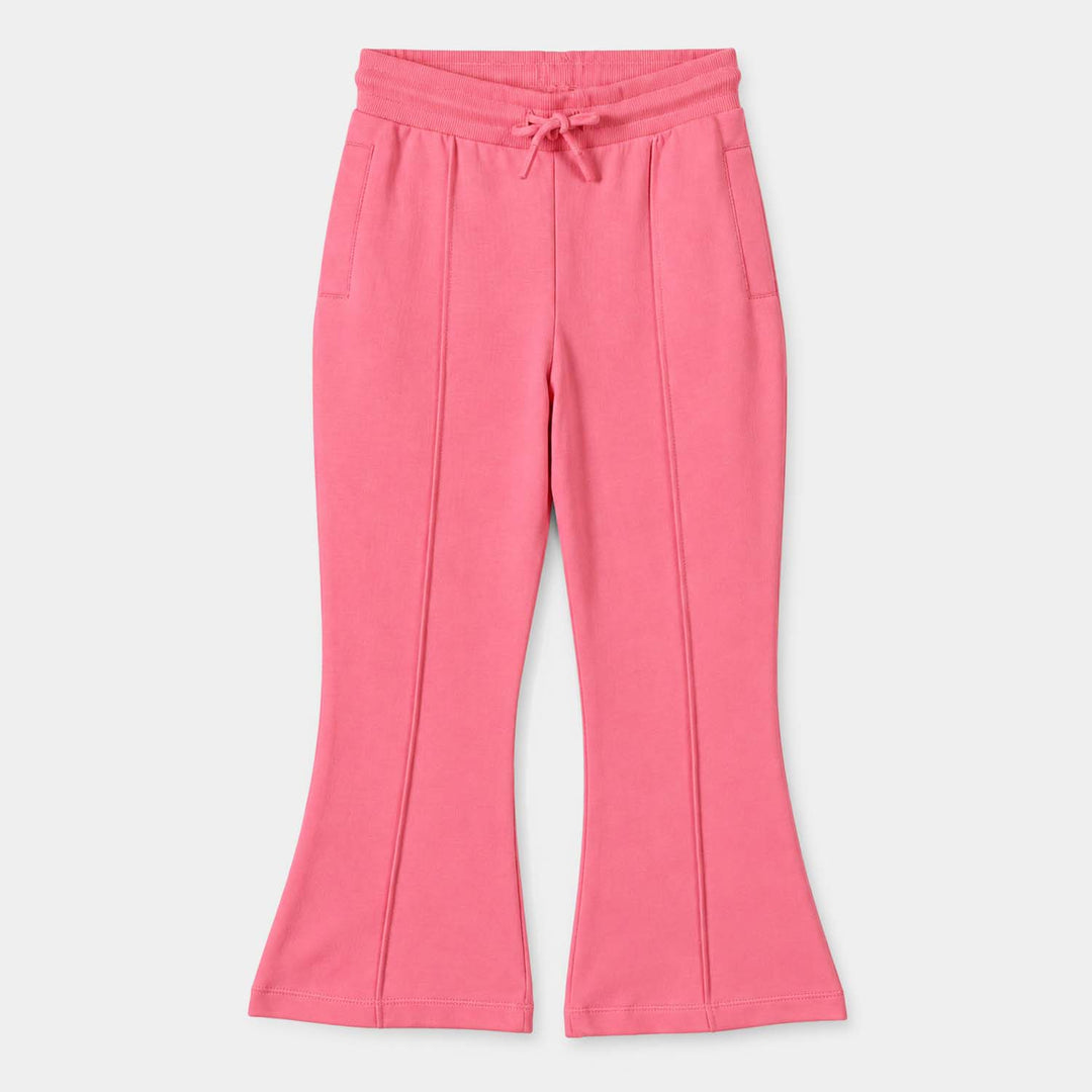 Girls Cotton Terry Pyjama Bell Bottom- Pink