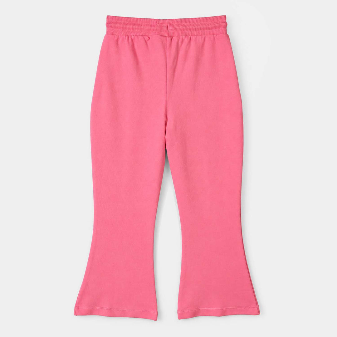 Girls Cotton Terry Pyjama Bell Bottom- Pink