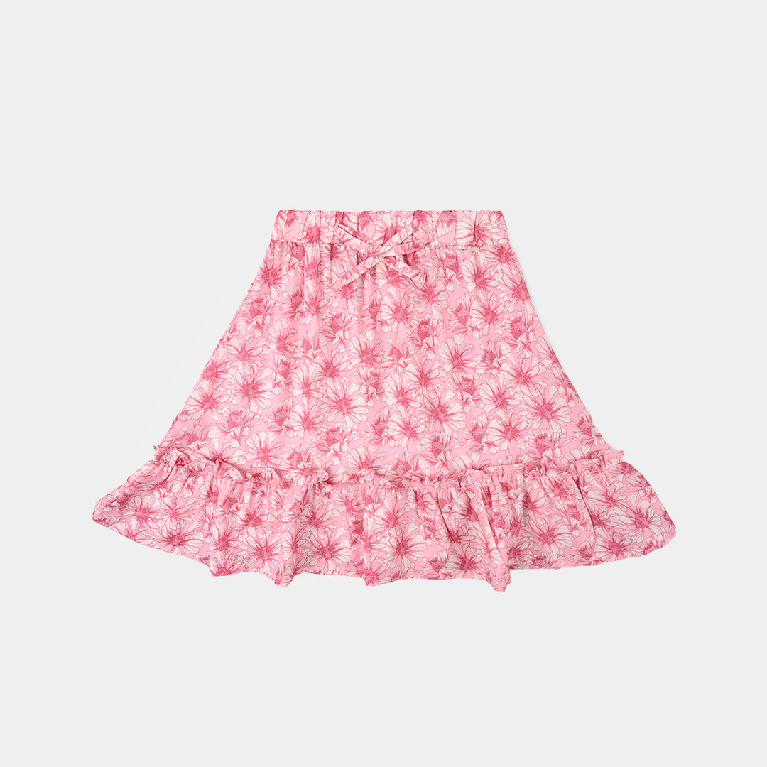 Girls Poly Lawn Short Skirt Flamingo-Pink
