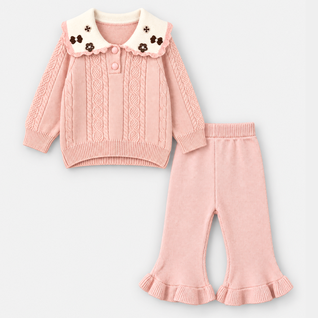 Infant Girls Acrylic Co-ord Set-Scallop Callar-LT.Pink