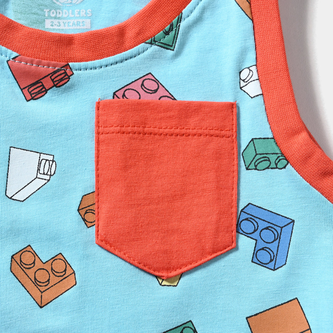 Boys Slub Jersey Sando Tetris-T.Turquoise