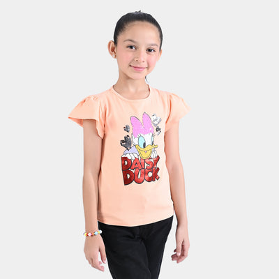 Girls Lycra Jersey T-Shirt Character-Peach