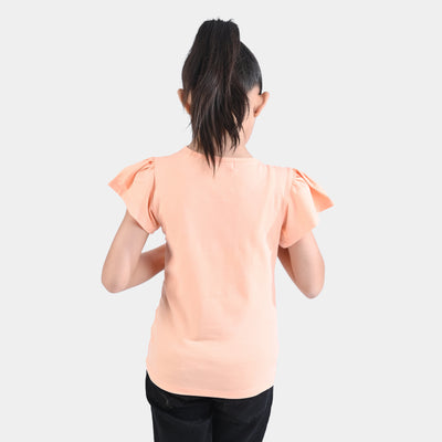 Girls Lycra Jersey T-Shirt Character-Peach