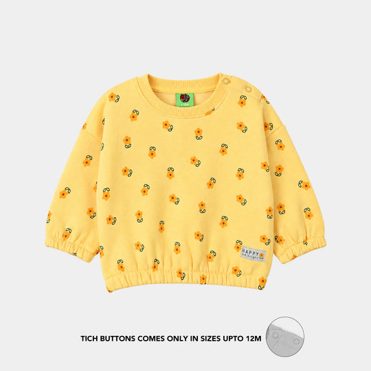 Infants Girls Fleece Sweatshirt Flowers- Yellow