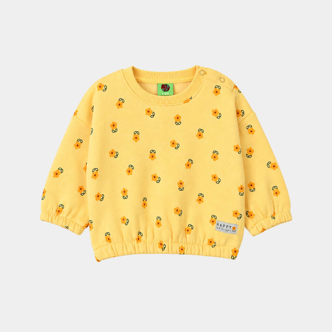 Infants Girls Fleece Sweatshirt Flowers- Yellow