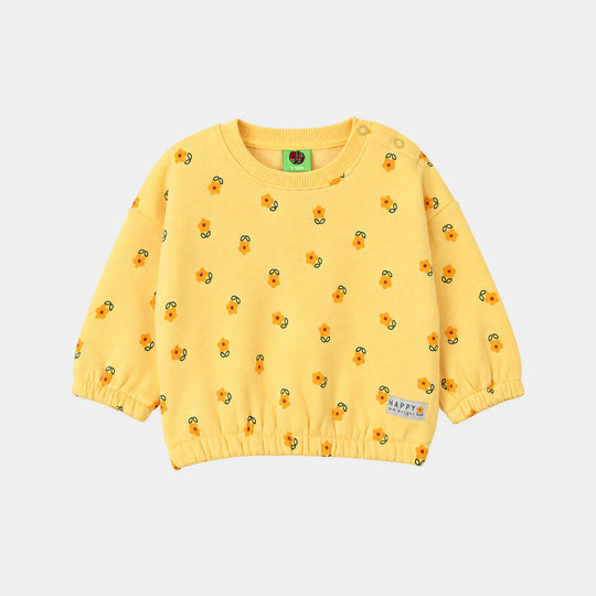 Infants Girls Fleece Sweatshirt Flowers- Yellow