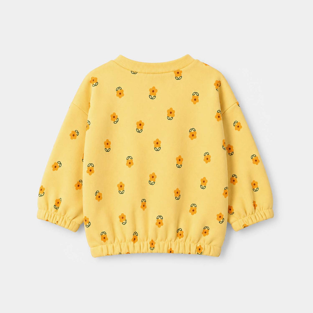 Infants Girls Fleece Sweatshirt Flowers- Yellow