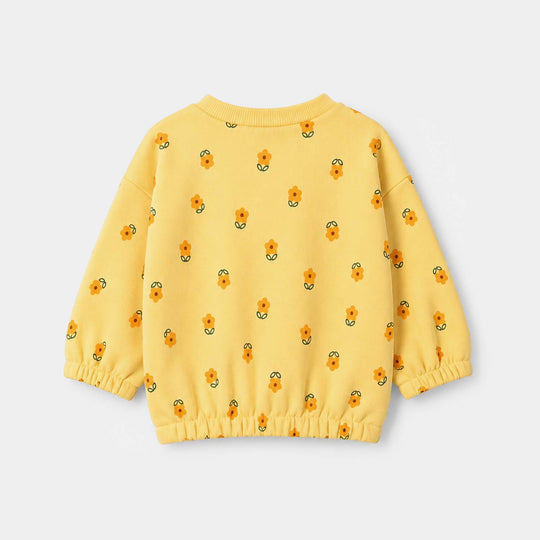 Infants Girls Fleece Sweatshirt Flowers- Yellow