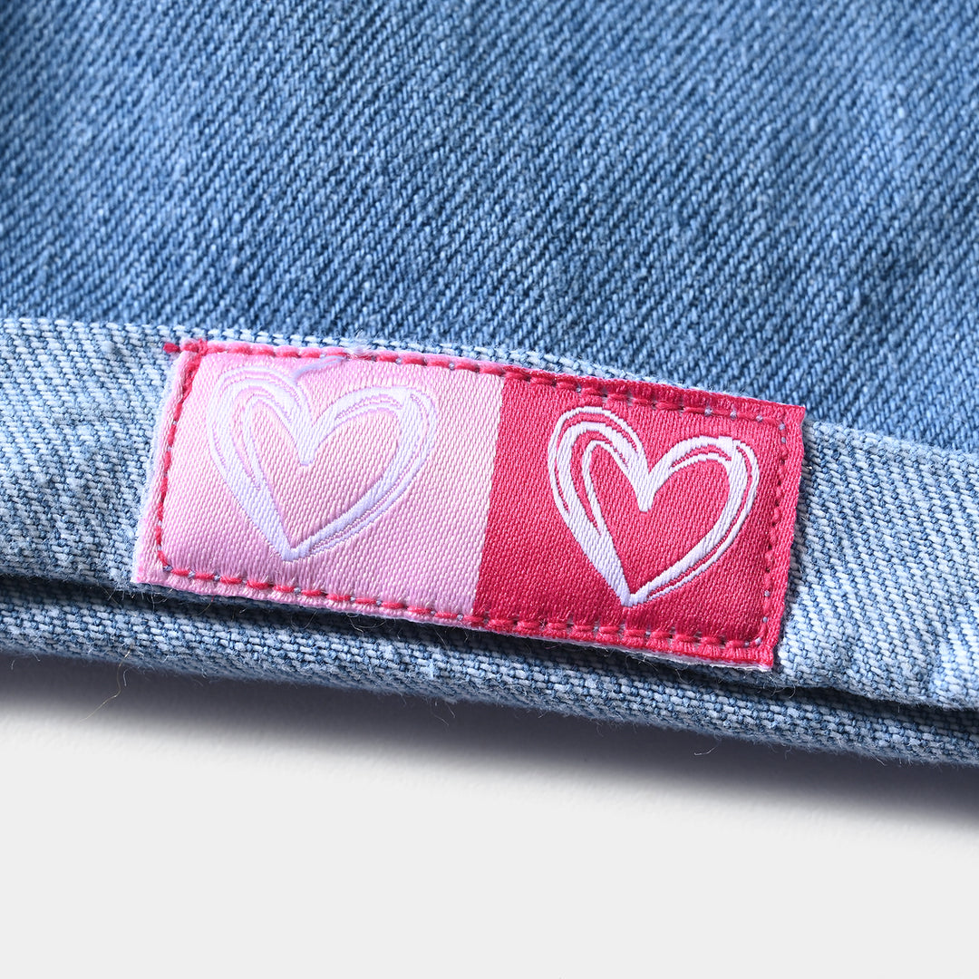 Infant Girls Denim rigid Short Hearts-Ice Blue