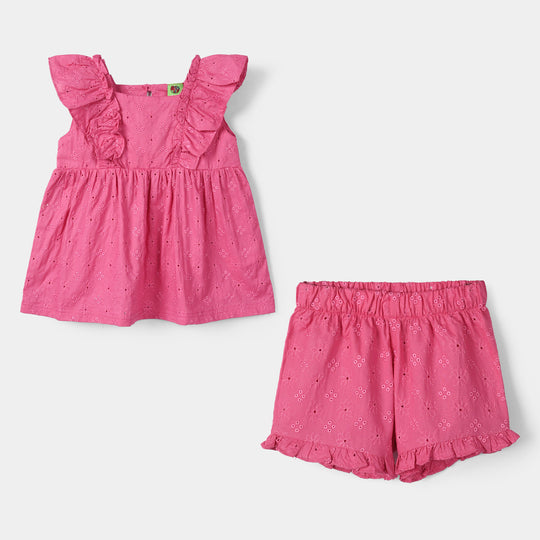 Infant Girls Cotton 2Pc Suit (Chicken Kari) - Hot Pink